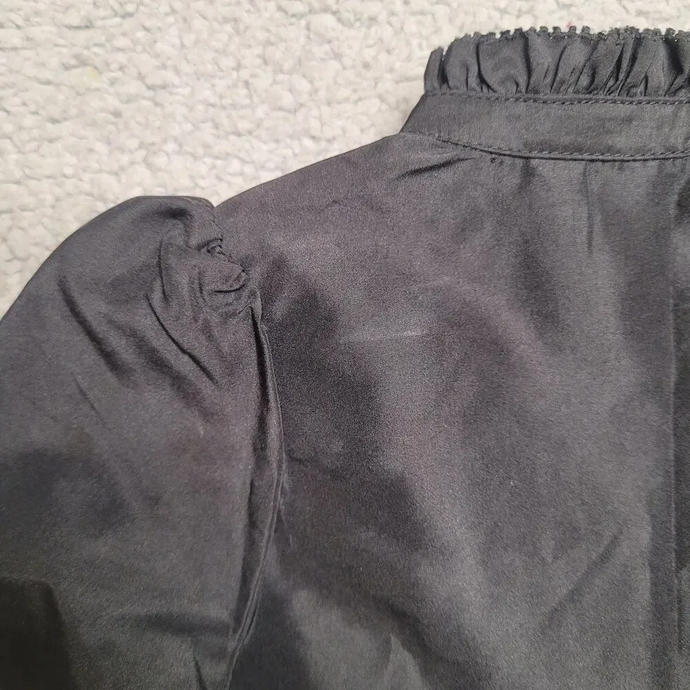 Ralph Lauren Blouse Girls 9M Black Satin Ruffle Mock Neck Party Top Holiday